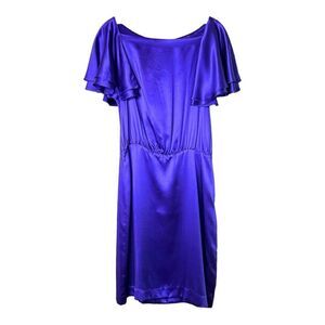 BANANA Republic Short Silk Dress Flutter Sleeve Indigo Blue Purple Womens 8
